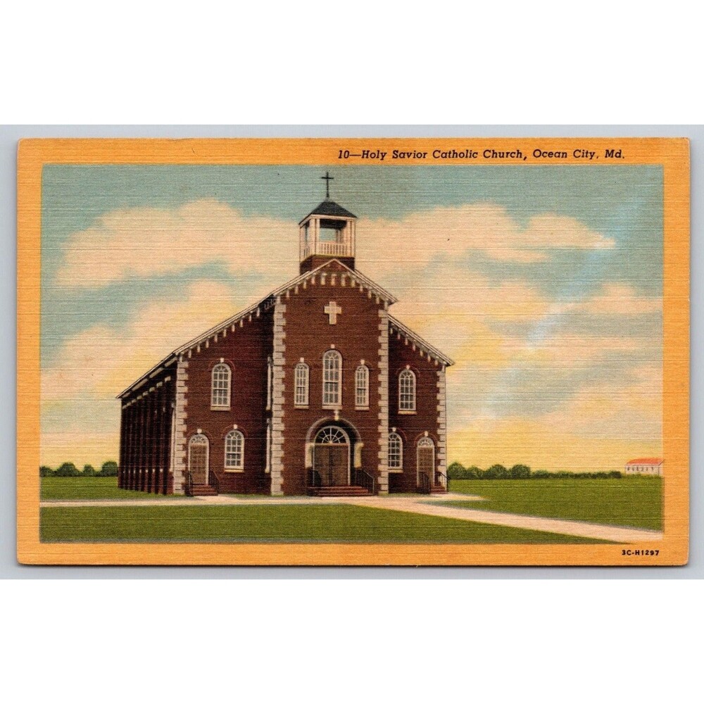 Holy Savior Catholic Church Ocean City MD Linen Postcard 1943 Curt Teich Vintage